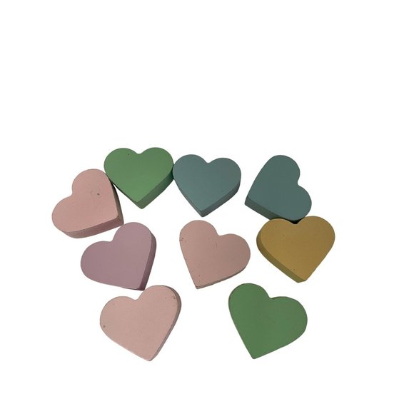 Valentines 9 Mini Wood Candy Conversation Hearts in Jar Decor Sweetheart Ornamen - Picture 2 of 10